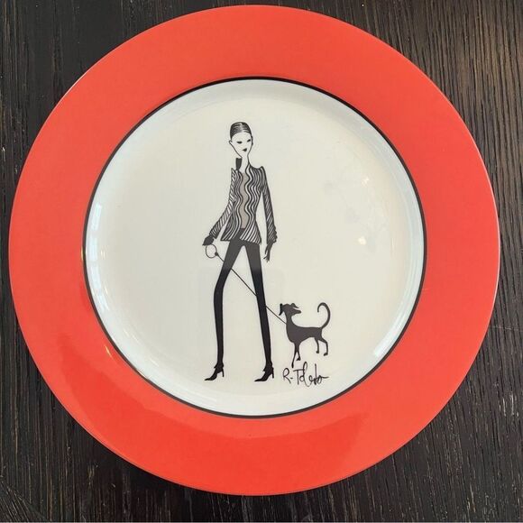 4 Nordstrom Ruben Toledo Salad Dessert Plate Fashion Limited Edition 2002 Dogs - Picture 5 of 10